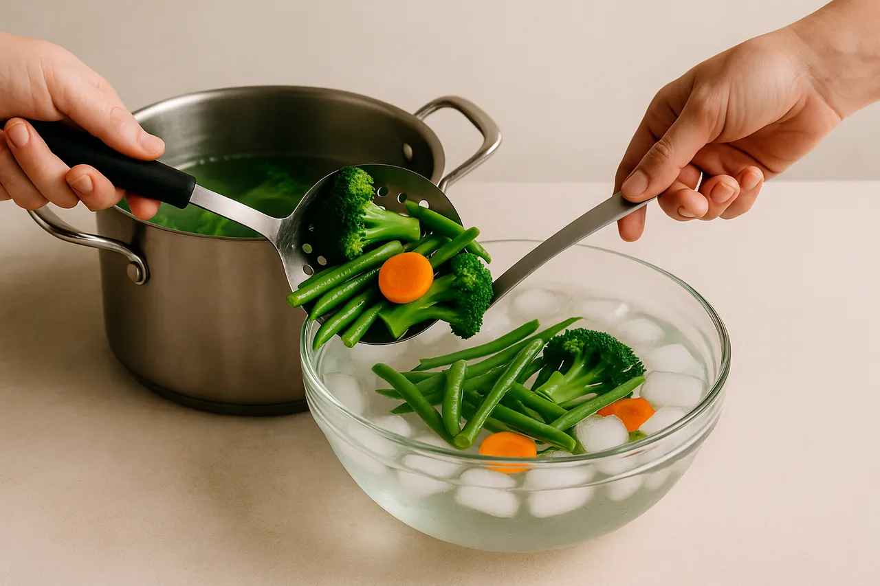 How to blanch and shock vegetables for bright color and texture — Step 6: Shock immediately in ice bath