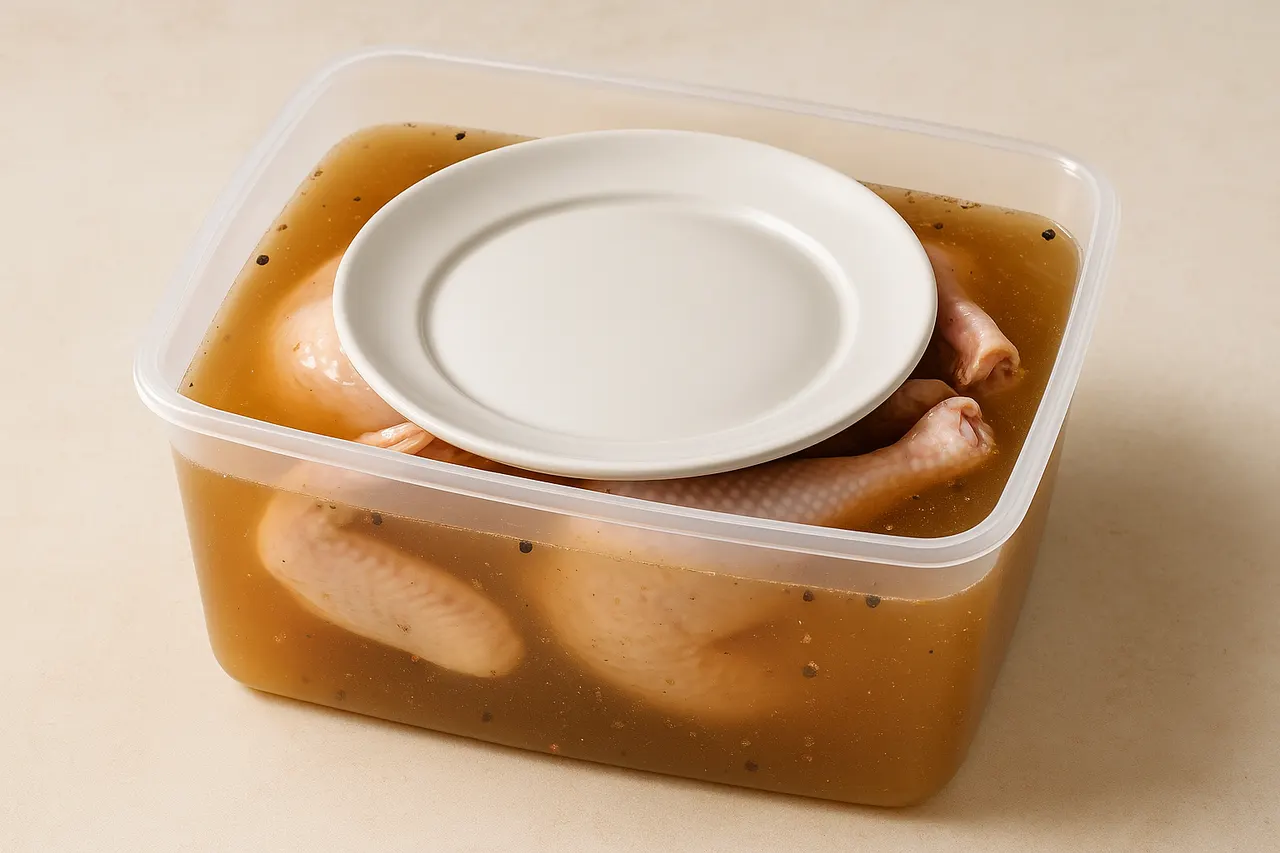 How to brine poultry for juicier meat — Step 5: Submerge and weigh down