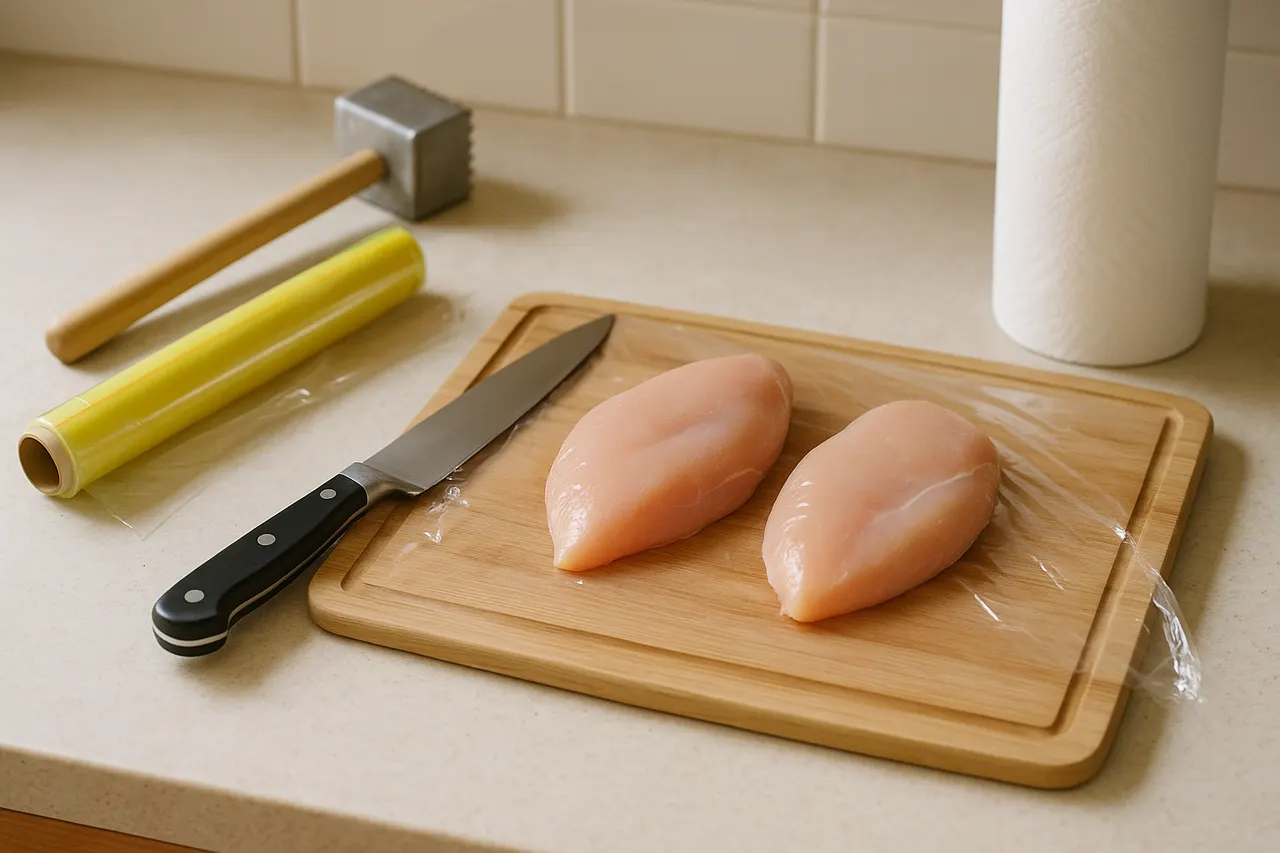 How to butterfly and pound chicken breasts for even cooking — Step 1: Gather tools and ingredients
