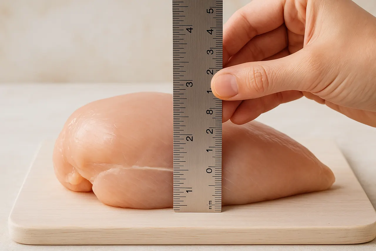 How to butterfly and pound chicken breasts for even cooking — Step 3: Measure thickness