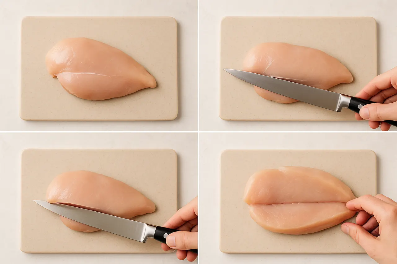 How to butterfly and pound chicken breasts for even cooking — Step 4: Butterfly the breast