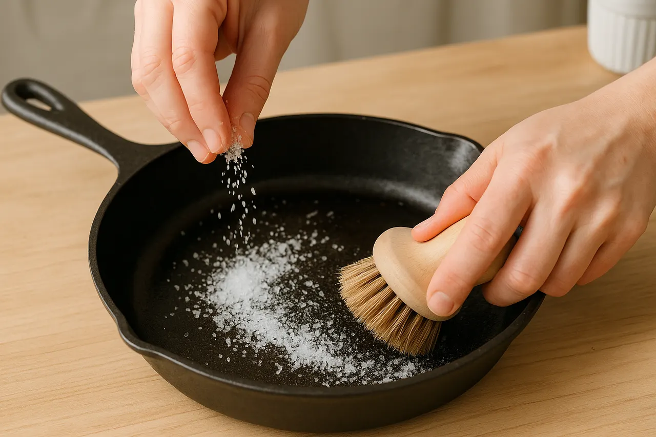 How to clean and season a cast iron skillet — Step 3: Use mild abrasion if needed