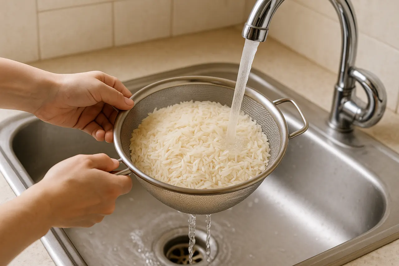 How to cook fluffy long-grain rice on the stovetop — Step 1: Measure rice and rinse