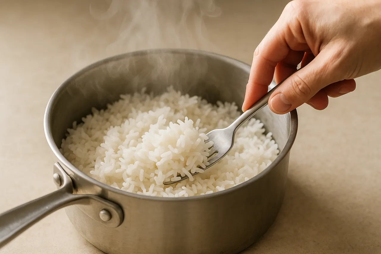 How to cook fluffy long-grain rice on the stovetop — Step 7: Rest off heat, then fluff
