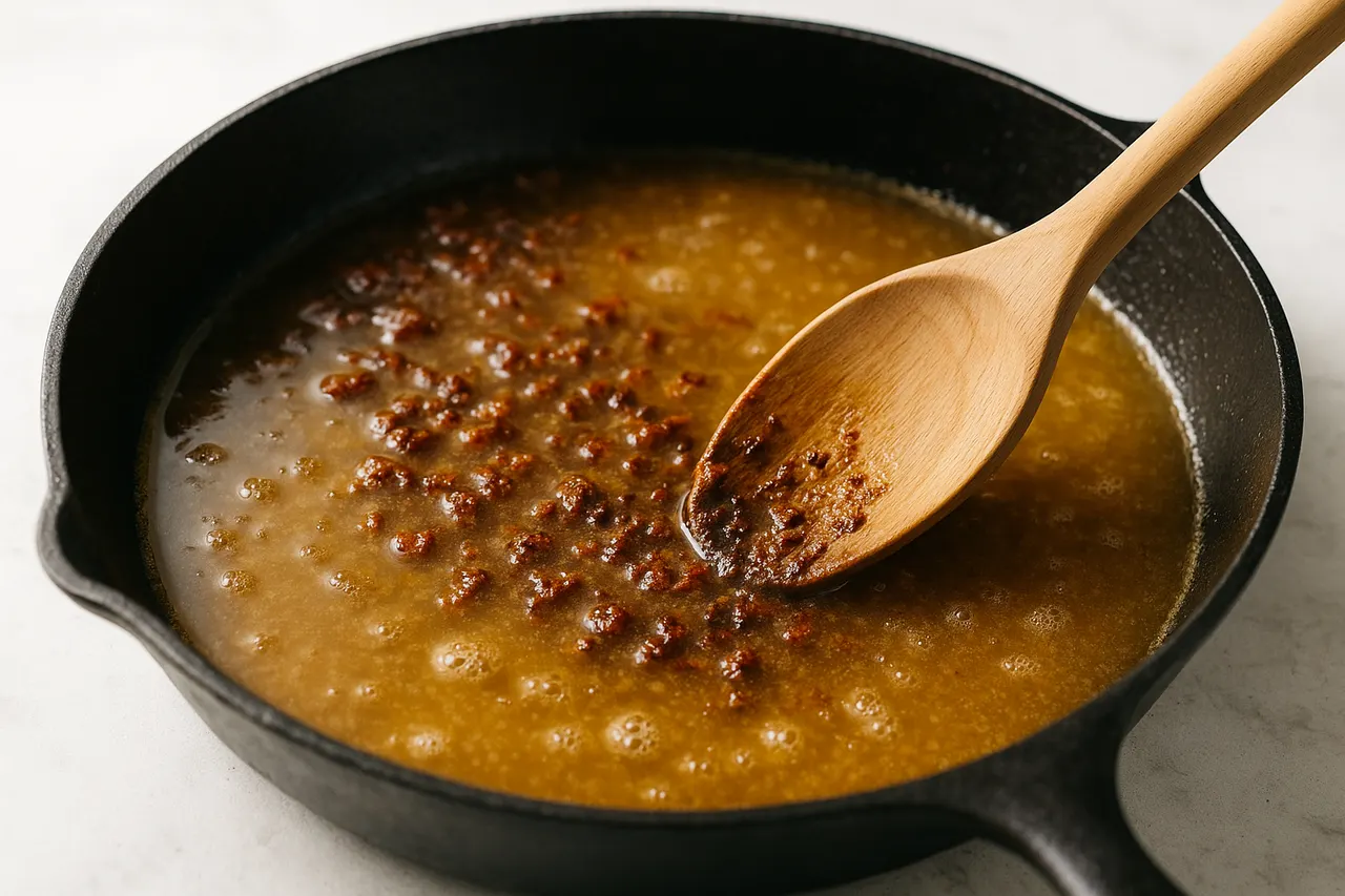 How to deglaze a pan and use the fond for flavor — Step 4: Scrape with a sturdy utensil