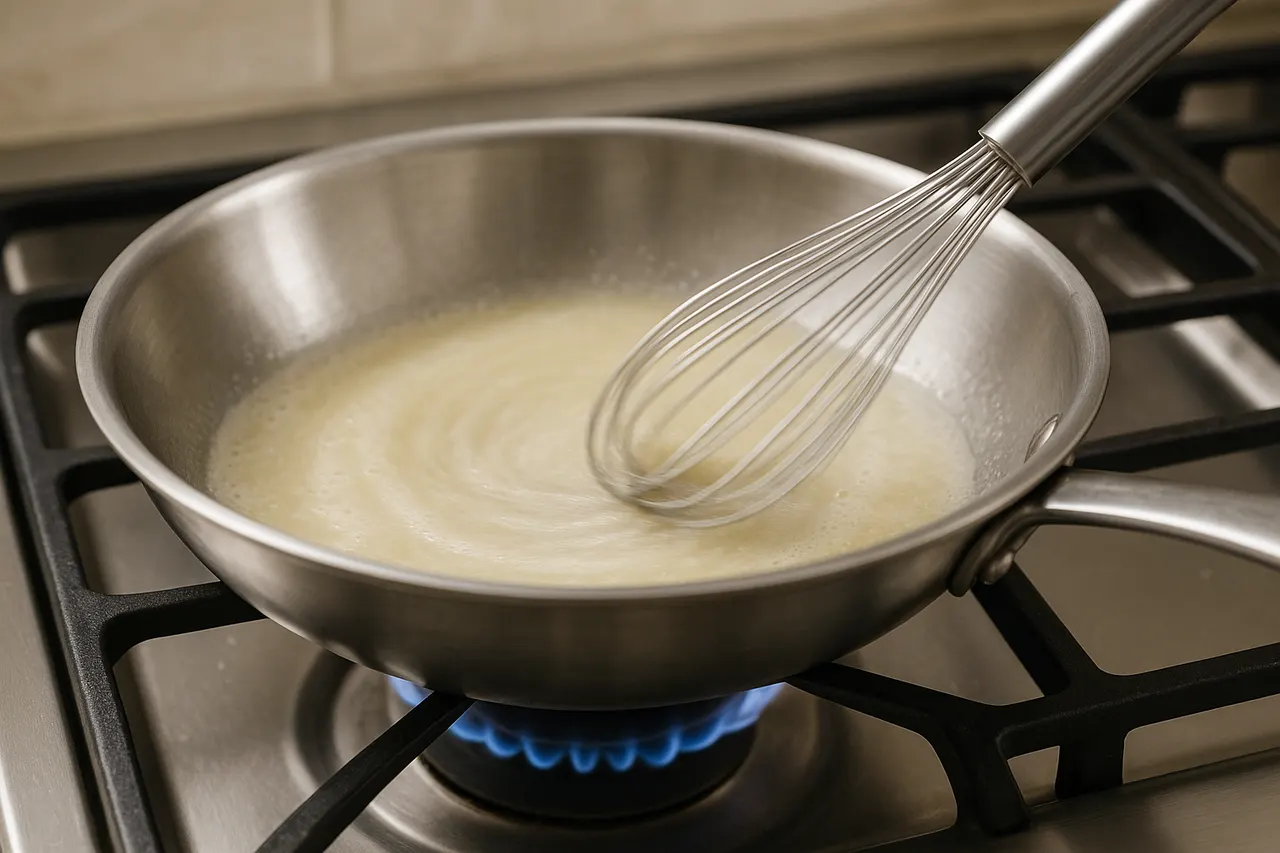How to fix a curdled sauce (like hollandaise or butter sauce) — Step 2: Whisk vigorously over low heat