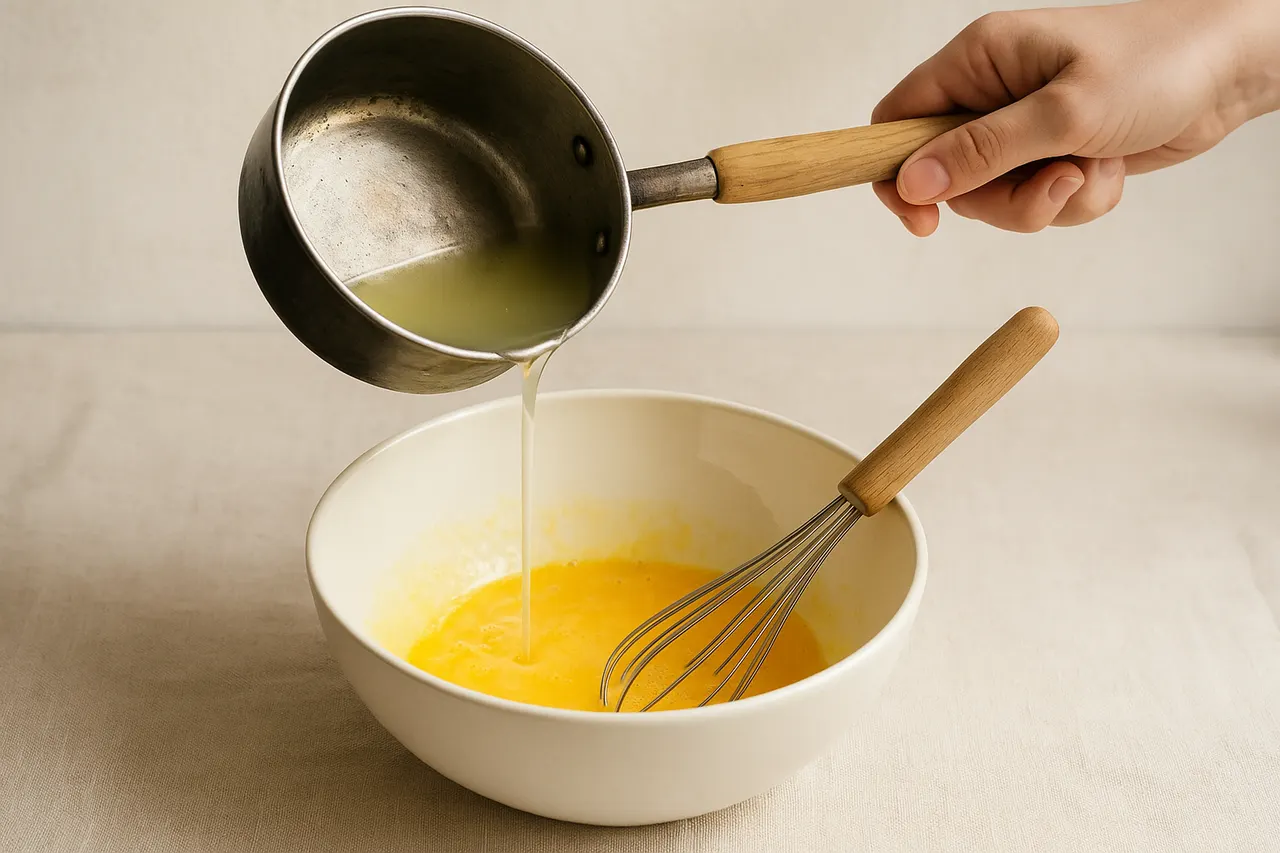 How to fix a curdled sauce (like hollandaise or butter sauce) — Step 5: Slowly drizzle in the broken sauce