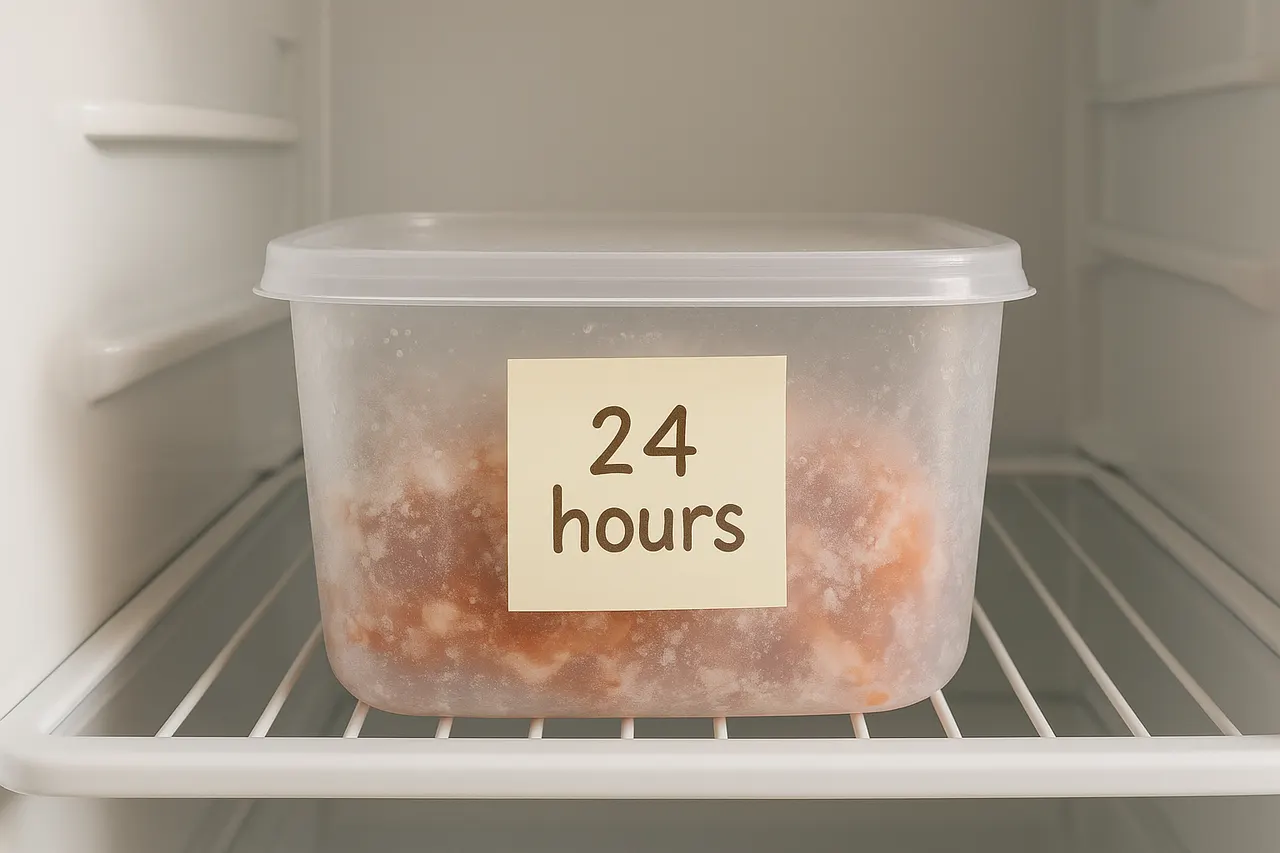 How to freeze and reheat leftovers safely — Step 6: Thaw safely in refrigerator