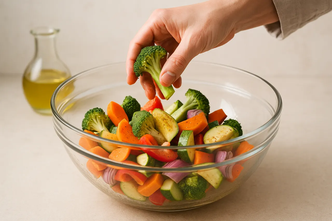 How to grill vegetables without burning them — Step 4: Oil lightly and season
