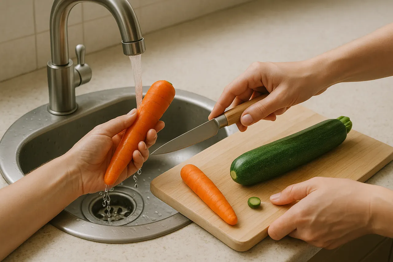 How to julienne vegetables quickly and safely — Step 2: Wash and trim ends