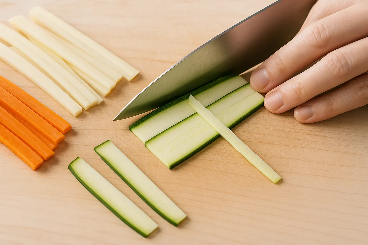 How to julienne vegetables quickly and safely — Step 5: Slice into thin planks