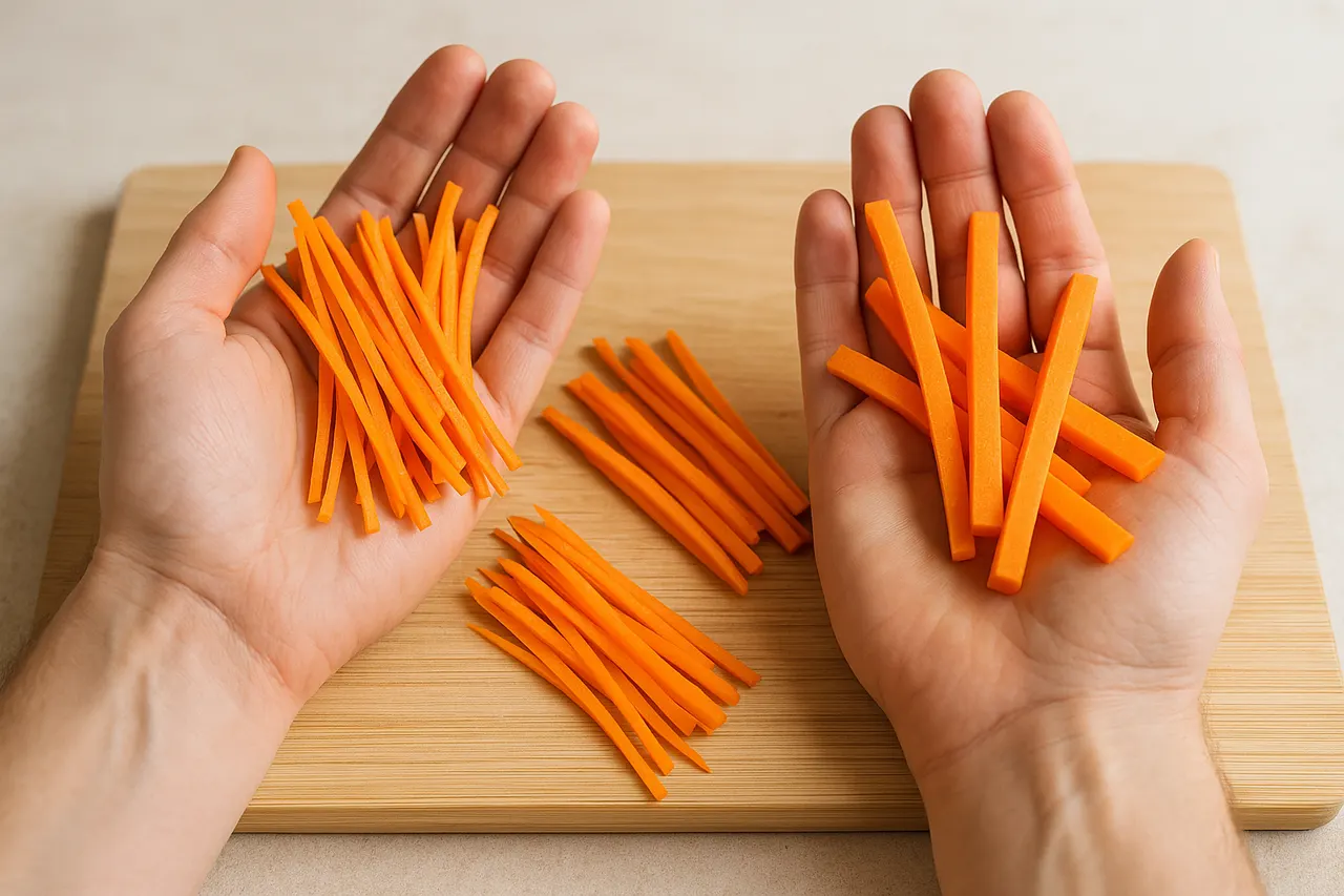 How to julienne vegetables quickly and safely — Step 7: Adjust for thin julienne