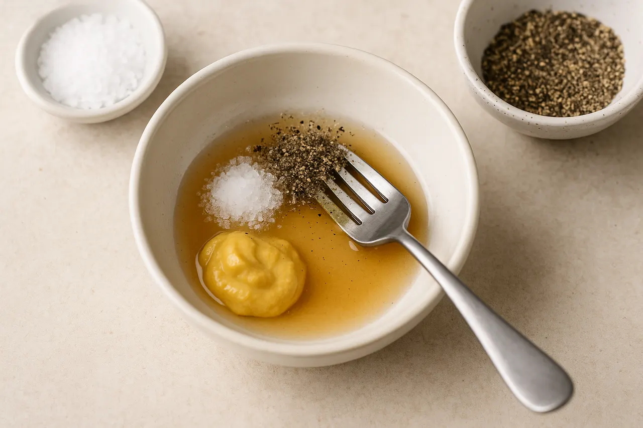 How to make a basic vinaigrette and properly emulsify dressings — Step 3: Add seasonings and emulsifier