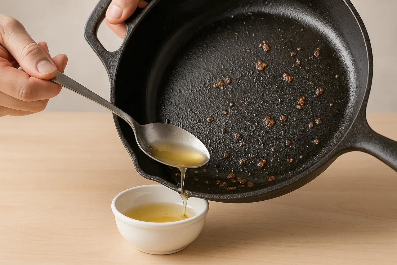 How to make a quick pan sauce after cooking meat — Step 2: Pour off excess fat