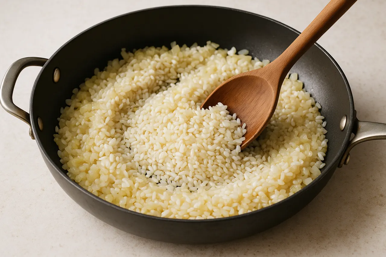 How to make creamy risotto without it becoming gluey — Step 3: Sauté aromatics and toast rice