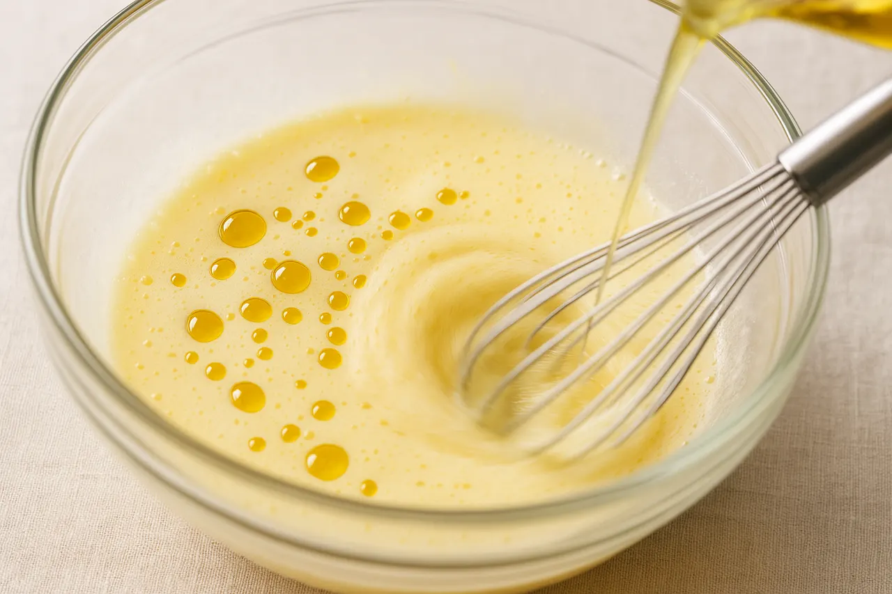 How to make homemade mayonnaise from scratch — Step 3: Start oil slowly while whisking