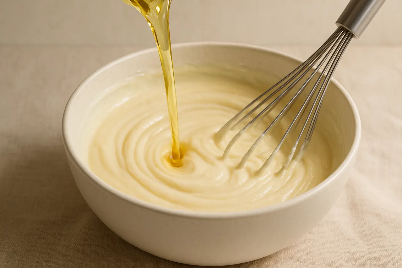 How to make homemade mayonnaise from scratch — Step 4: Increase oil flow as it thickens
