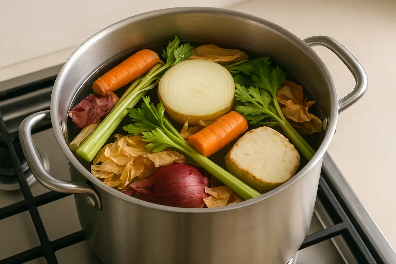 How to make vegetable or chicken stock from kitchen scraps — Step 4: Fill pot and add cold water