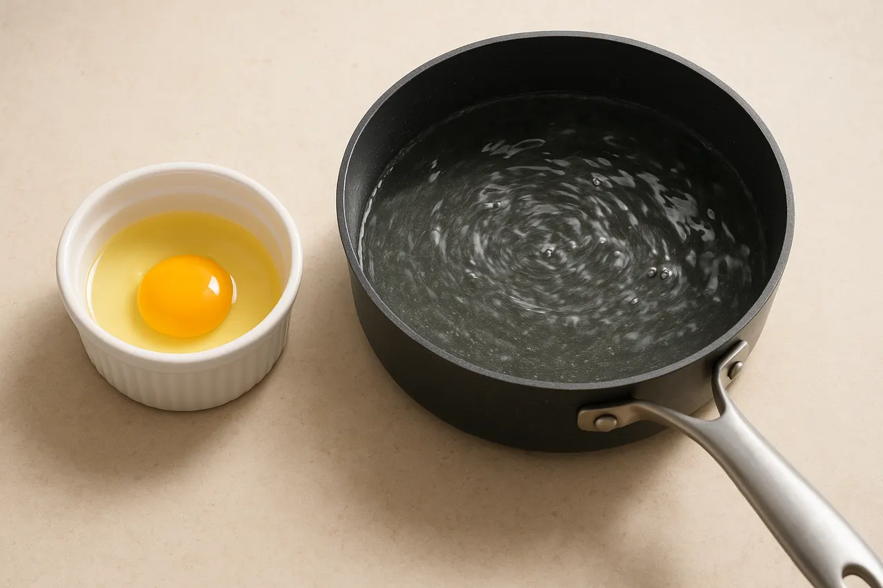 How to poach an egg with a runny yolk — Step 5: Crack into a ramekin then slip in