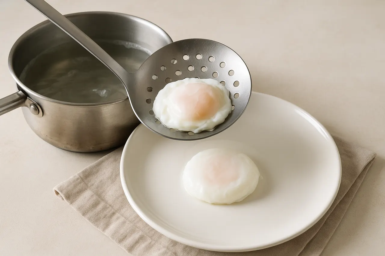 How to poach an egg with a runny yolk — Step 7: Remove and drain carefully