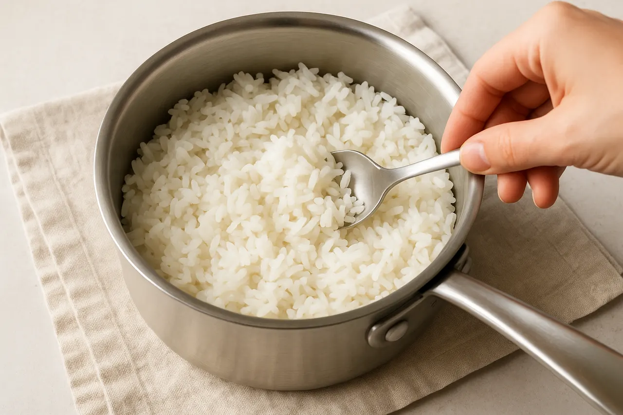 How to prevent rice from sticking to the pot — Step 8: Fluff gently and serve