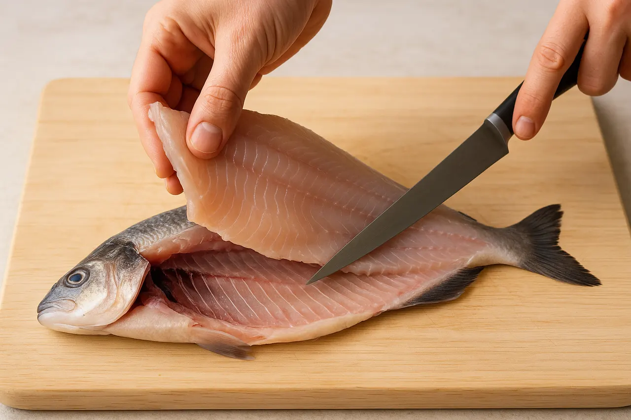 How to scale and fillet a whole fish — Step 6: Separate fillet from bones