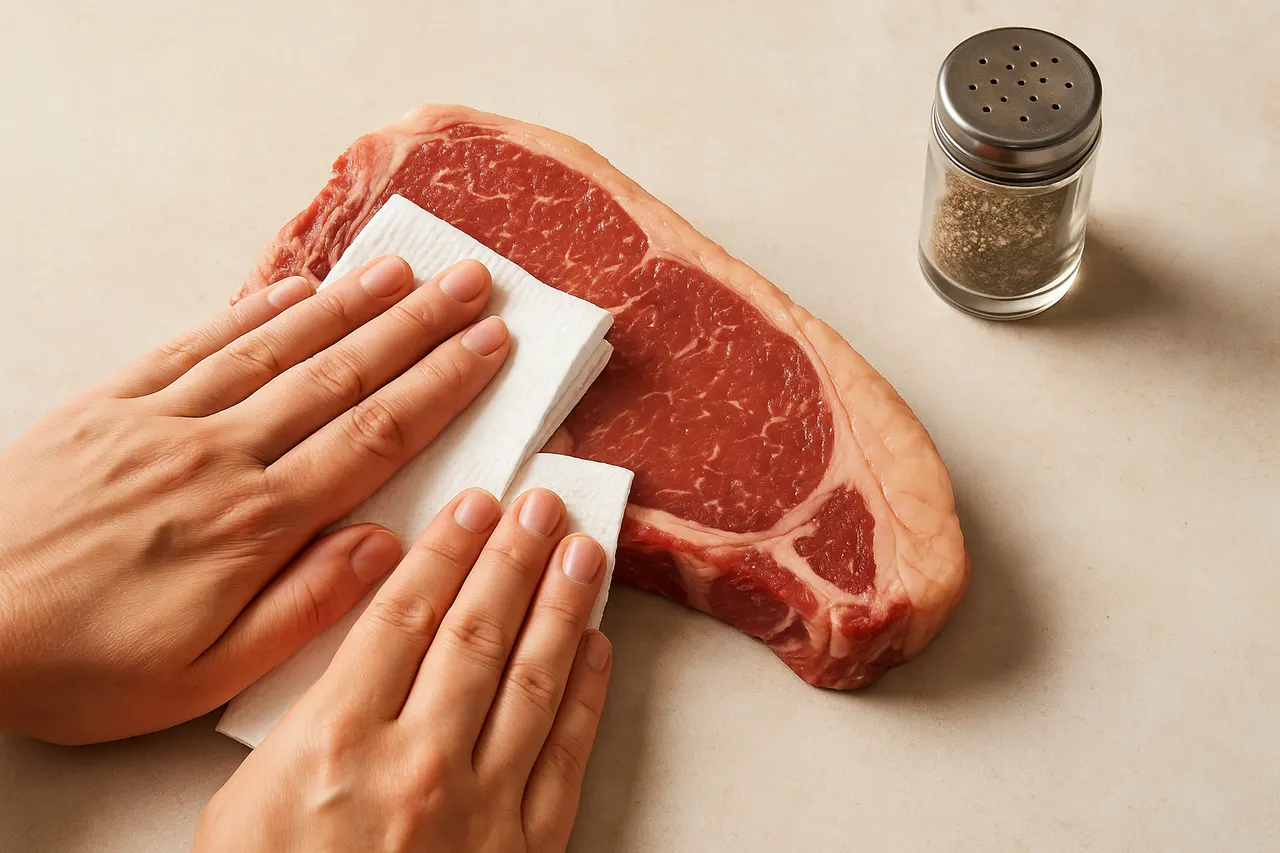 How to sear a steak to get a perfect crust — Step 3: Pat dry and season simply
