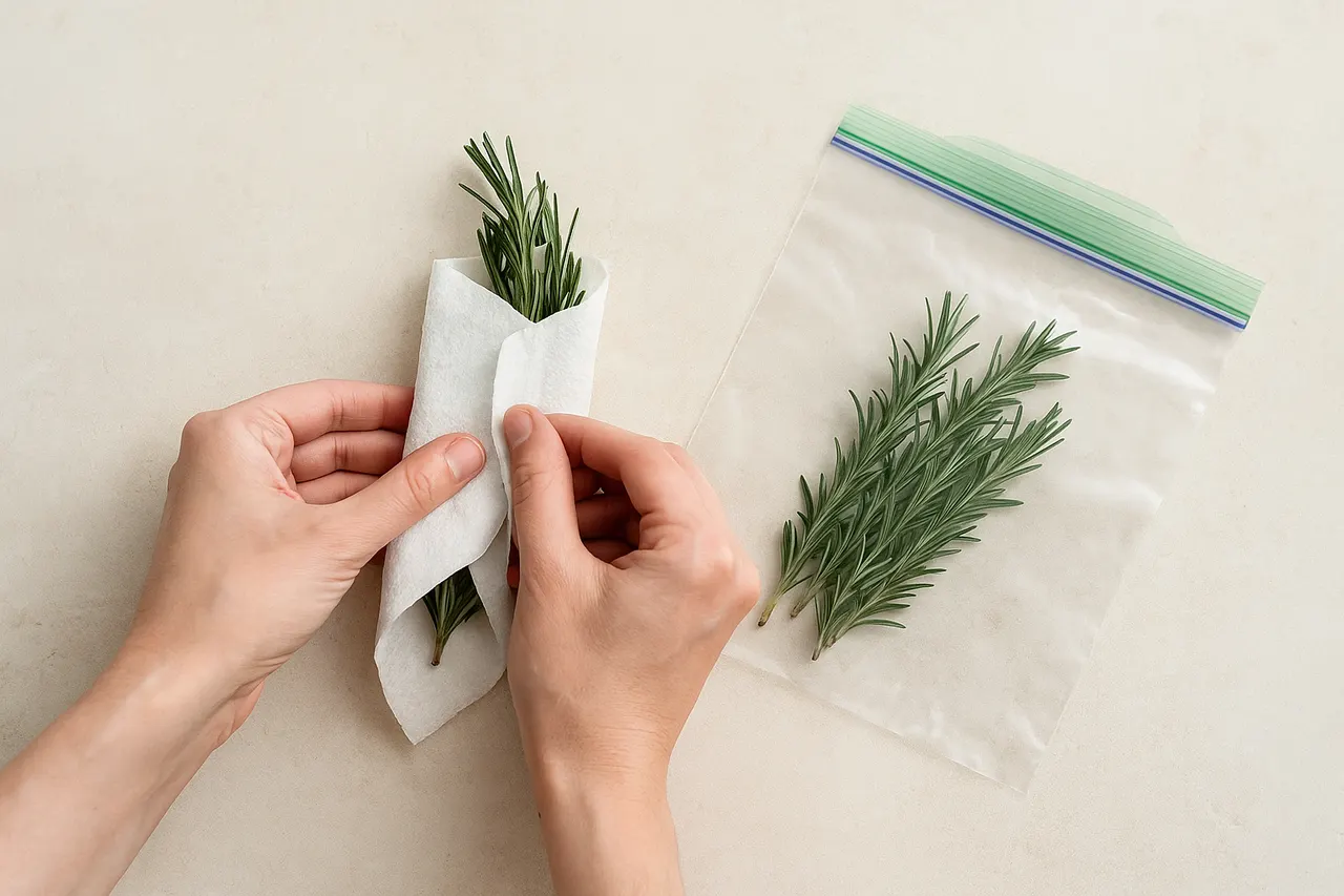 How to store fresh herbs to keep them longer — Step 5: Wrap hardy herbs in paper