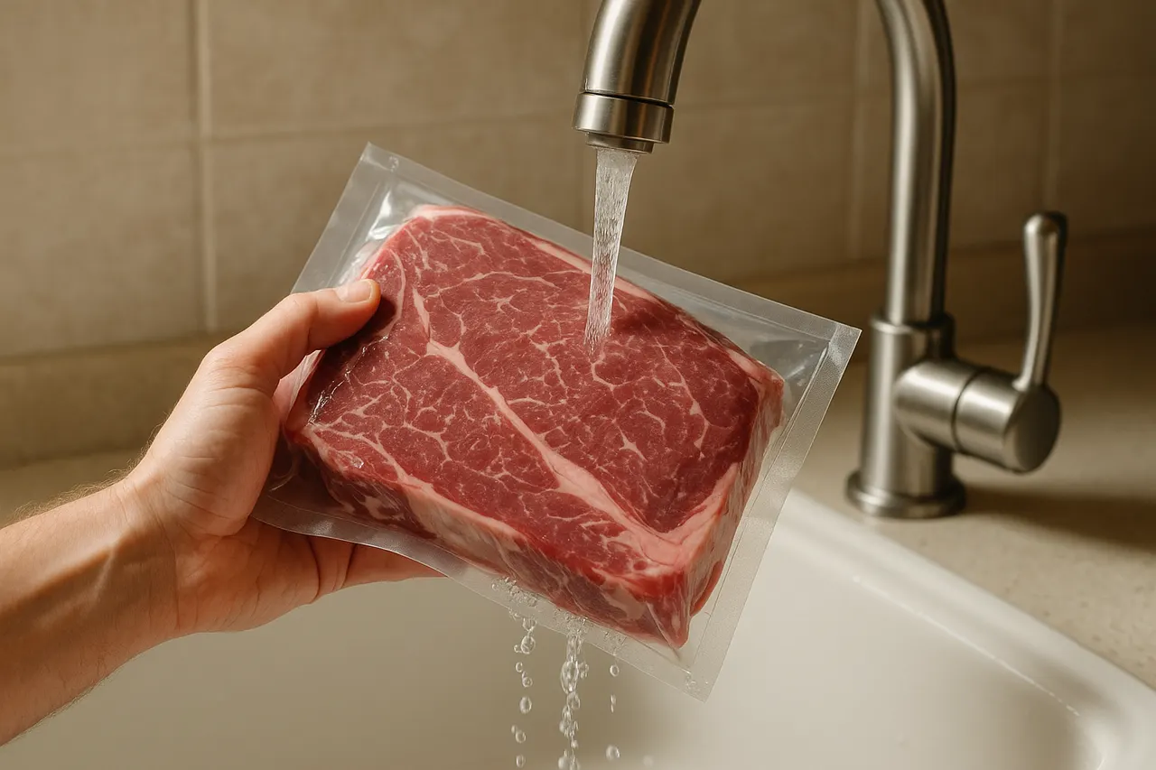 How to thaw frozen meat safely and quickly — Step 5: Use a cold running water rinse for small cuts