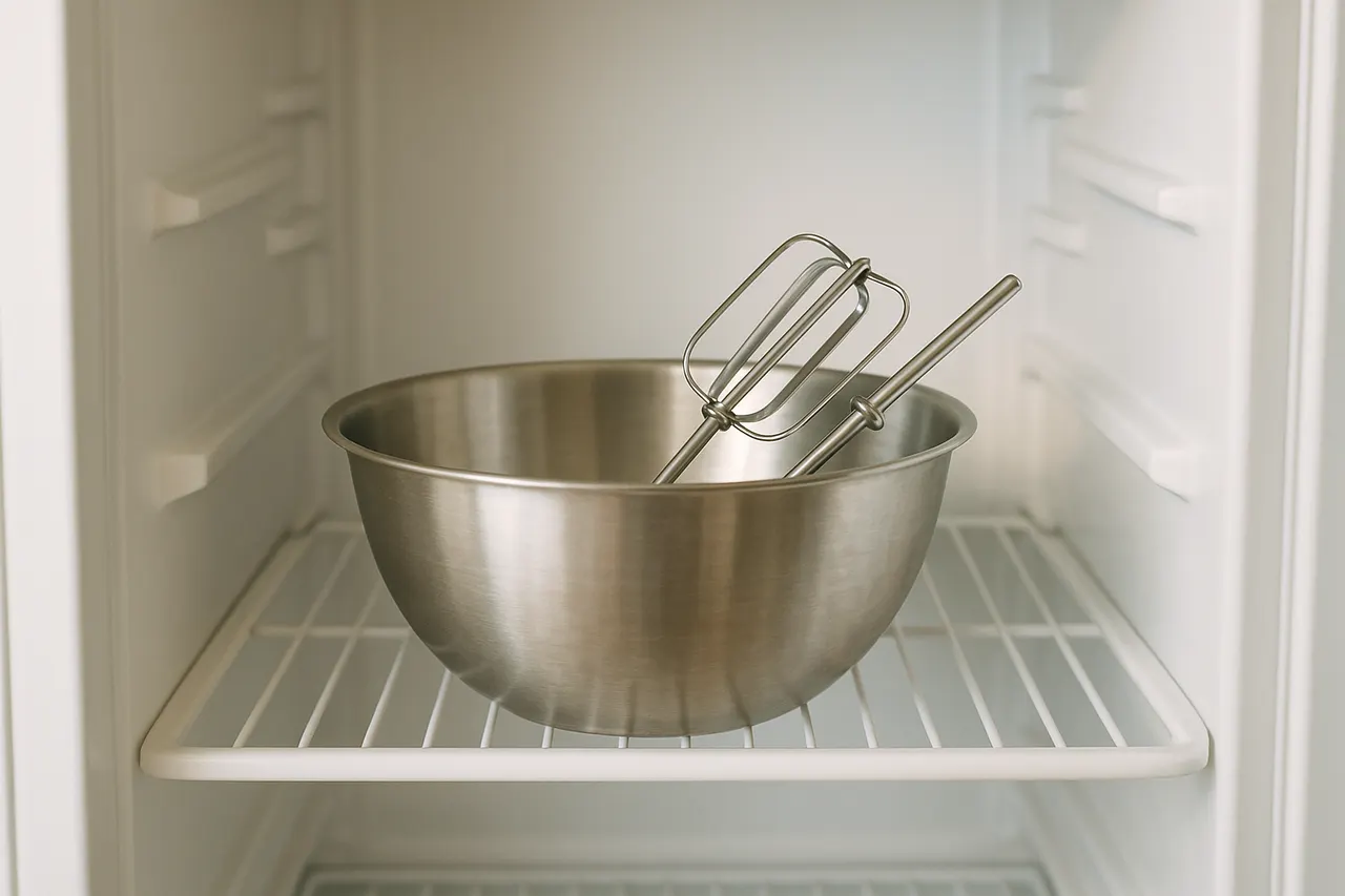 How to whip cream to soft and stiff peaks without overbeating — Step 1: Chill your equipment